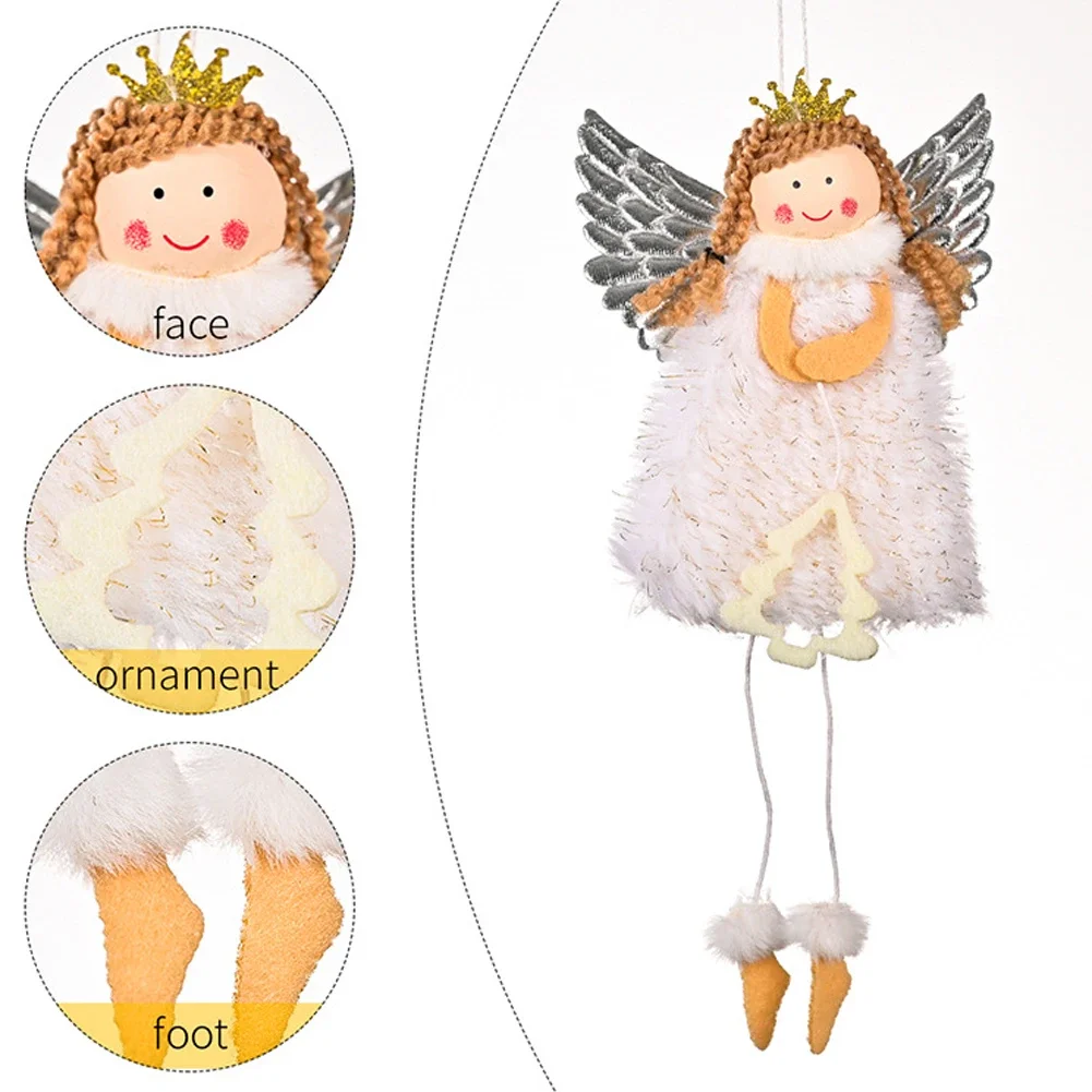 Silver Wing Angel Doll para o Natal, Xmas Tree Decoration, Girl Pendant, Bonito, Ano Novo, Ornamento Pendurado para Casa, Decoração de Festa