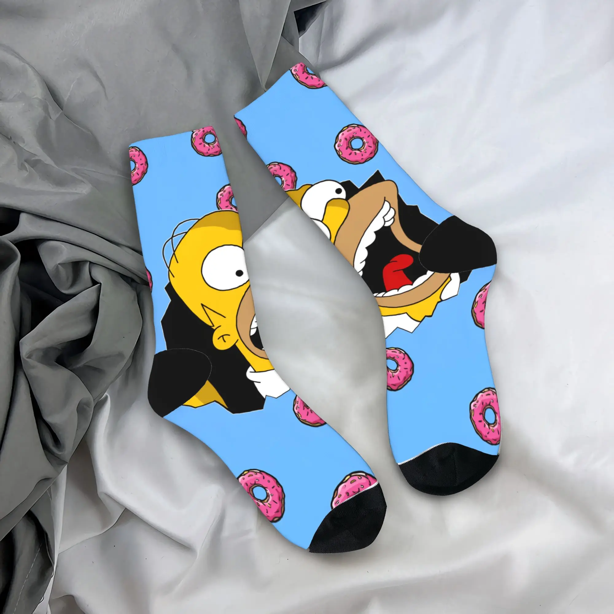 

Homer S-Simpsons Breaking Wall Donut Socks Non-Slip Stockings Men Medium Soft Skateboard Socks Autumn Harajuku Design Socks