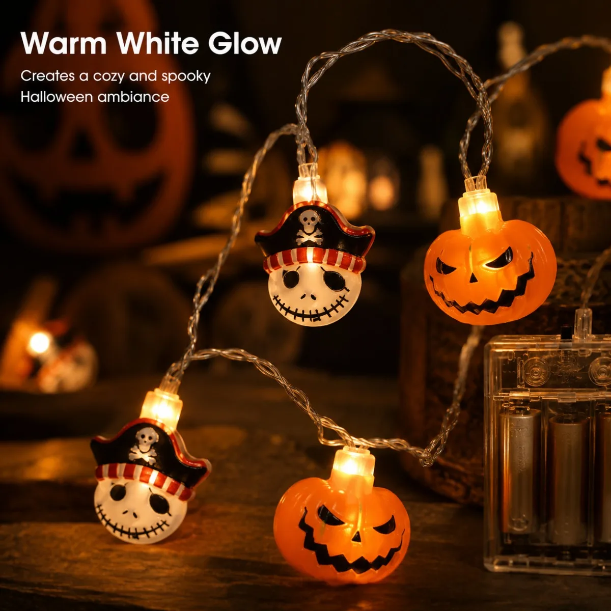 1pc 10/20 LED Halloween Pirate Skull Pumpkin Fairy Lights Mixed LED String Lights Warm Lighting for Indoor Outdoor Patry Decor