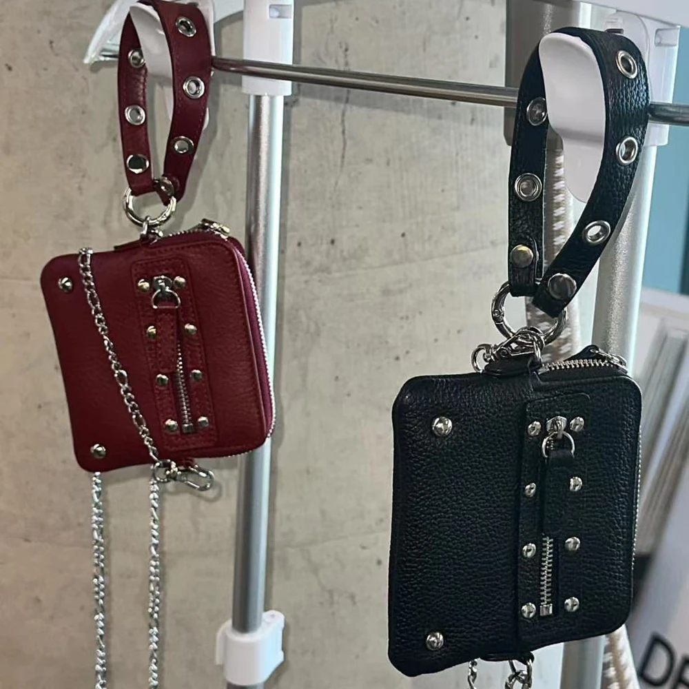 Fashionable Y2k Harajuku Riveted PU Leather Wallet Retro Street Mini Card Storage Bag Coin Purse Waist Bag Handbag Coin Pouch