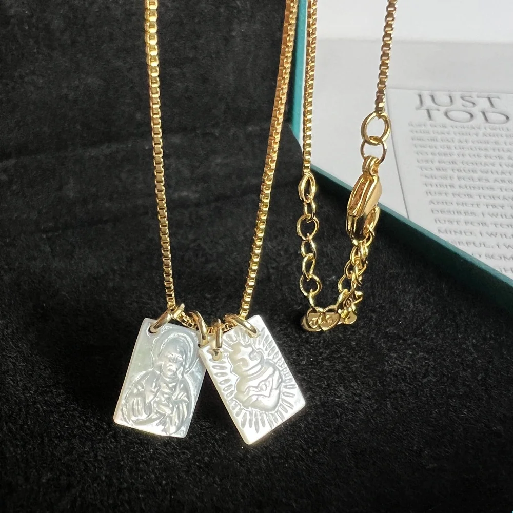 10 قطعة/الوحدة الطبيعية مريم العذراء أم اللؤلؤ شل قلادة الميداليات الدينية يسوع قلادة قلادة المجوهرات #2