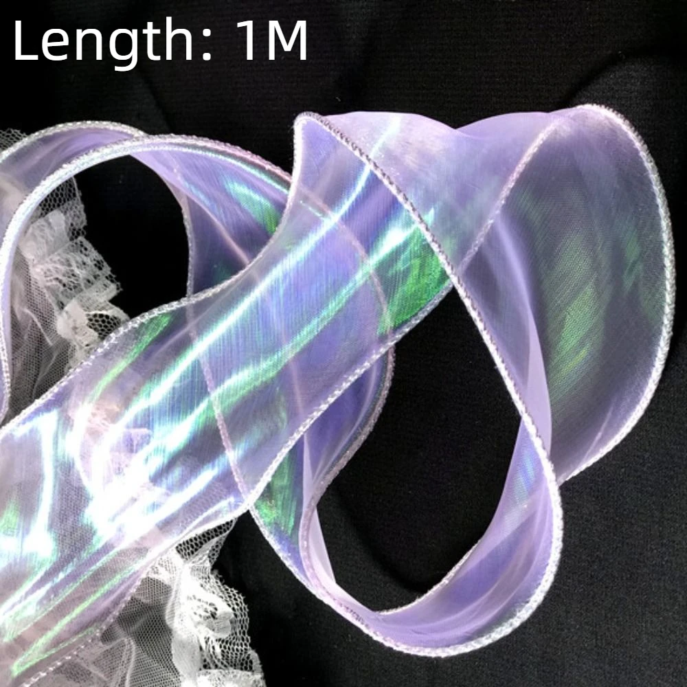 Mermaid Silver Silk Transparent Illusion Waves Laser Gradient Lace Handmade Water Wave Ruffles Fabric Designer Accessories