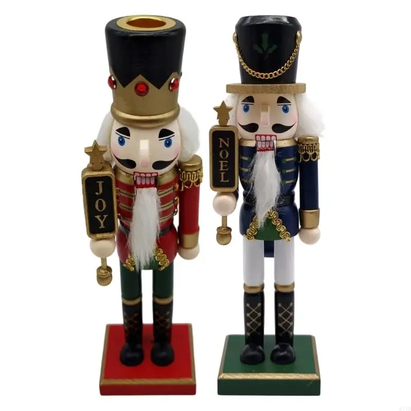 Christmas Nutcrackers Pillar Holders Wooden Nutcrackers Soldier Figure Stand with Upper Receptacle for Dining 37JD
