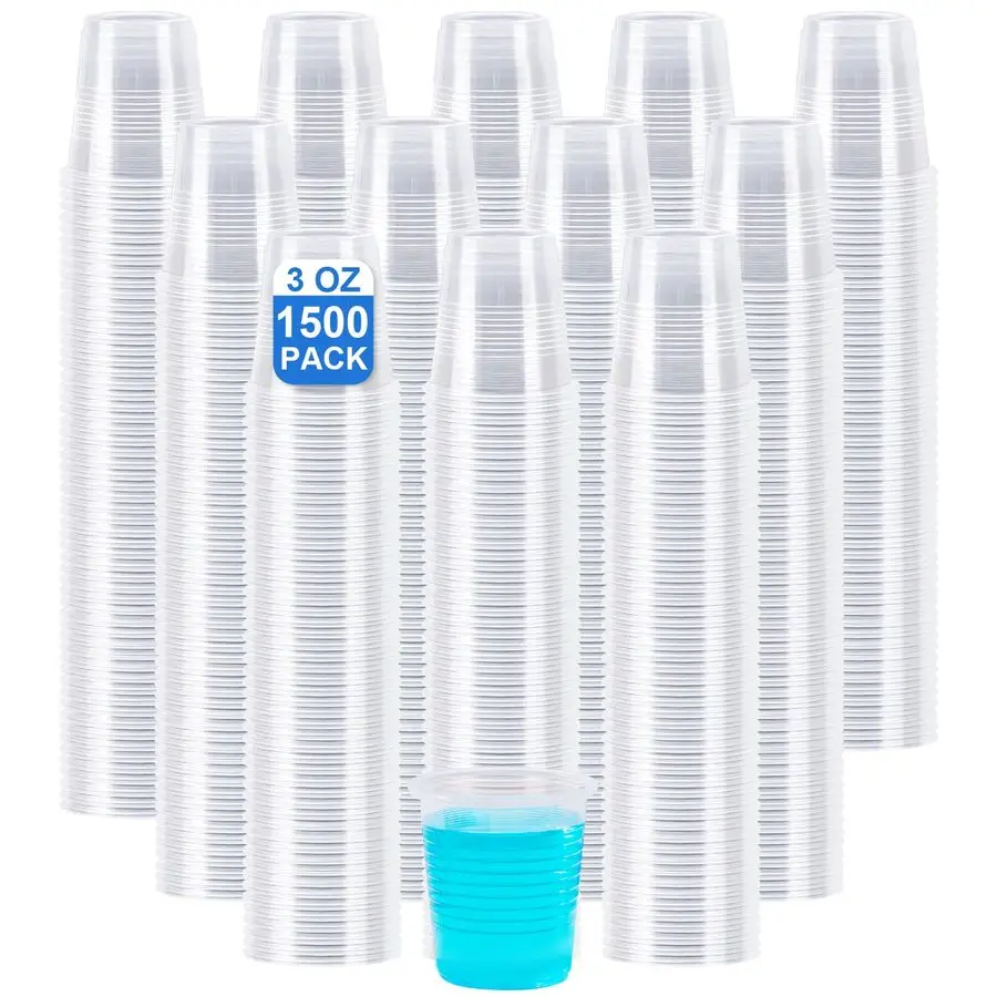 

1500 Pack 3 oz Clear Plastic Cups, Disposable Bathroom Mouthwash Cups, Small Plastic Drinking Cup for Ice Tea, Tasting, Party, P