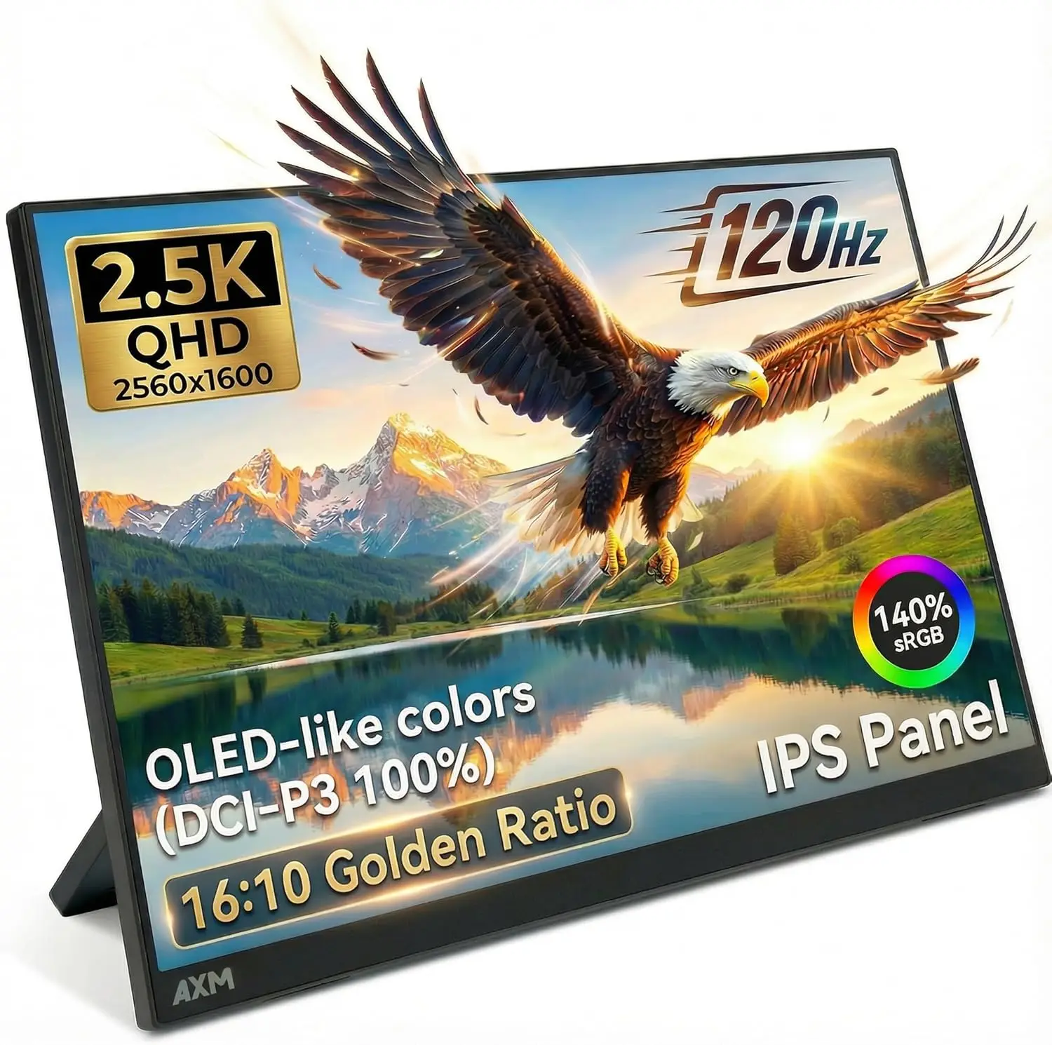 

16-дюймовый портативный монитор 2.5K QHD IPS 120 Гц без мерцания, 400 нит, USB-C HDMI для Switch, Windows, MacBook, телефона