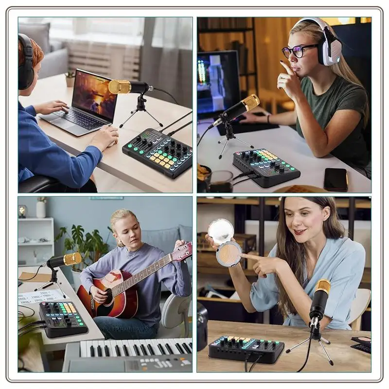

Professional Audio Mixer With Microphone Set, Sound Card Effects For Streaming Gaming