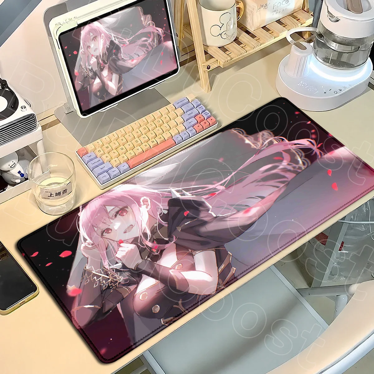 Anime Girl Mori Calliope Locking Edge Mousepad PC Gaming-Zubehör Hololive XXL Gamer E-Sport Laptop Waschbarer Tischteppich – Detail 4