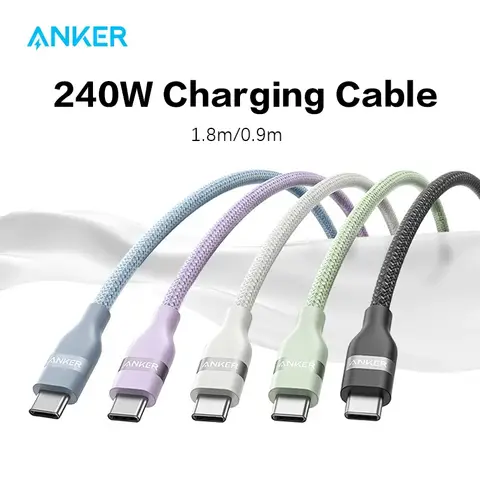 Anker Cable USB-C a USB-C (3 pies/6 pies, 240 W, trenzado reciclado) Cargador tipo C de carga rápida para iPhone 17/17Pro/17 Air/16 Pro