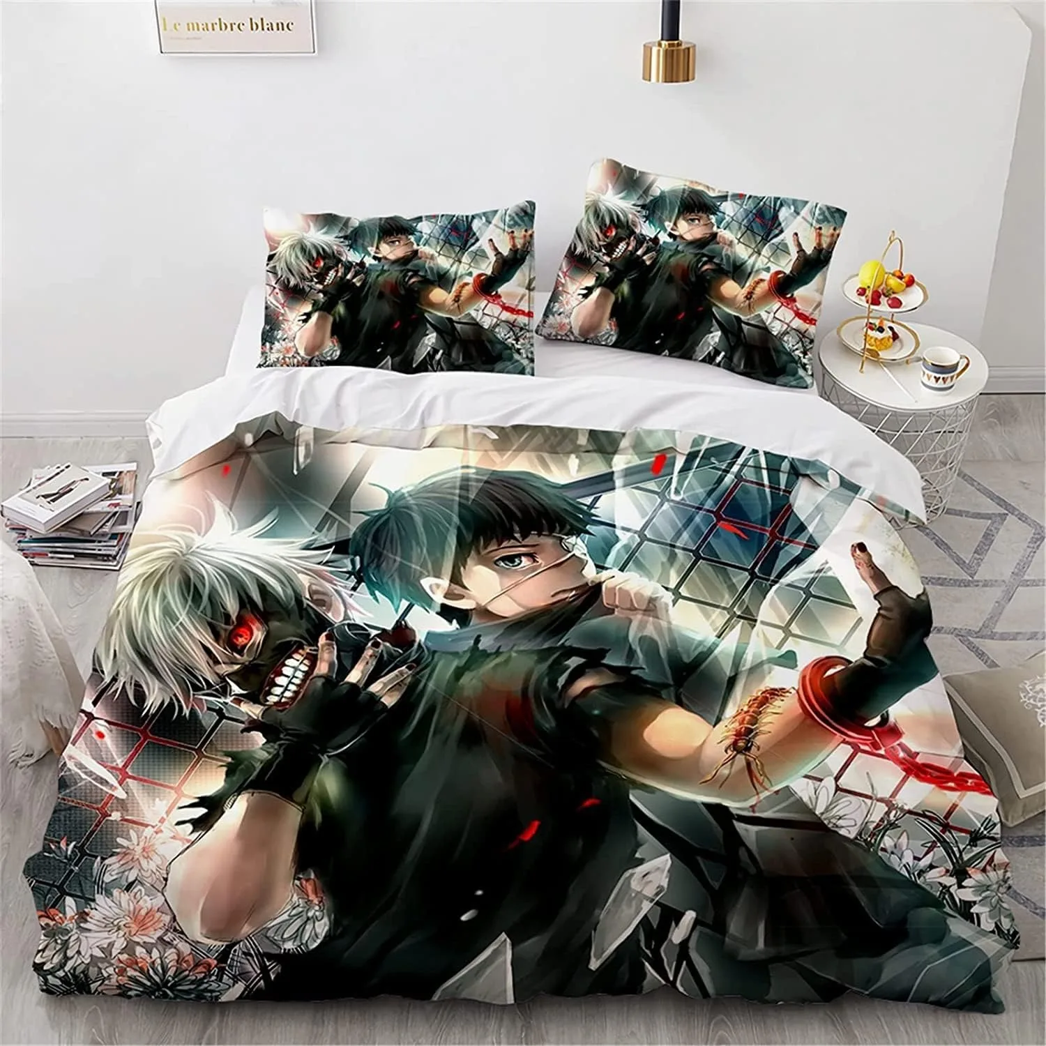2026 Tokyo Ghoul‌ Cartoon Comforter Bedding Set,Kamishiro Rize Duvet Cover Bed Set Quilt Cover Pillowcase,king Queen Size Beddin