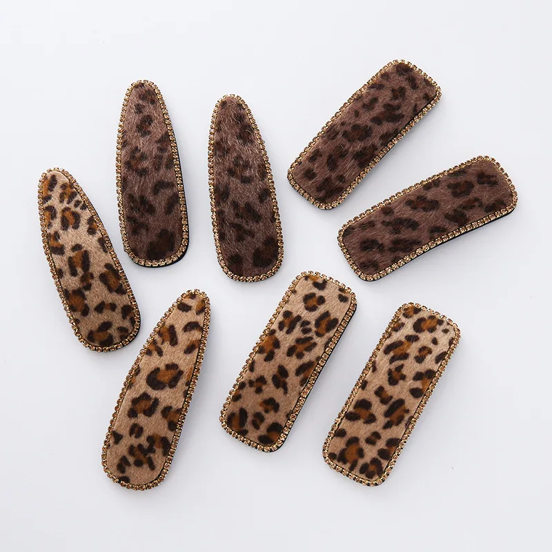 

Velvet Leopard BB Clips 2Pcs Set Square Teardrop Shapes Snap Clips for Women Girls Hair Non Slip Top Side Barrettes Elegant