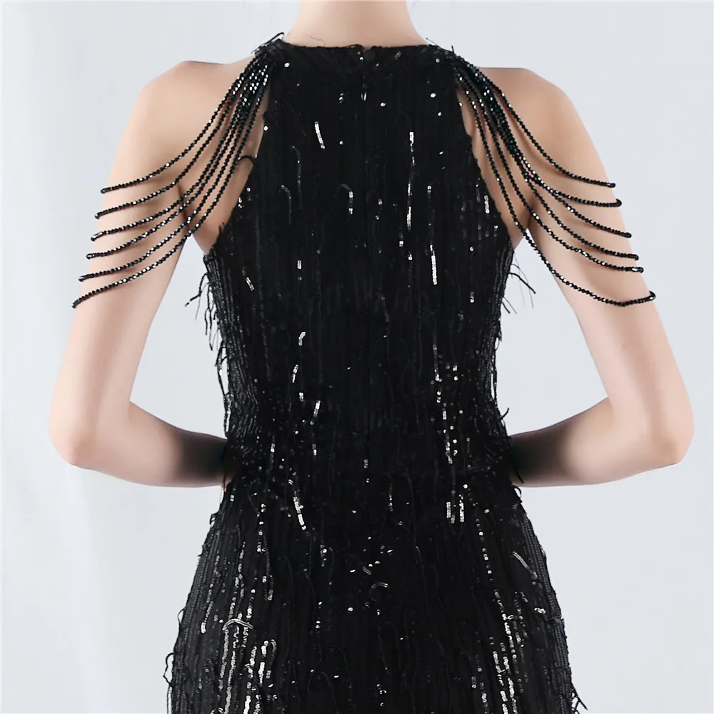 DEERVEADO Women's Mermaid Sequins Beaded Short Evening Dresses Elegant Cocktail Party Dresses with Tassel Formal Dress Gala image 5