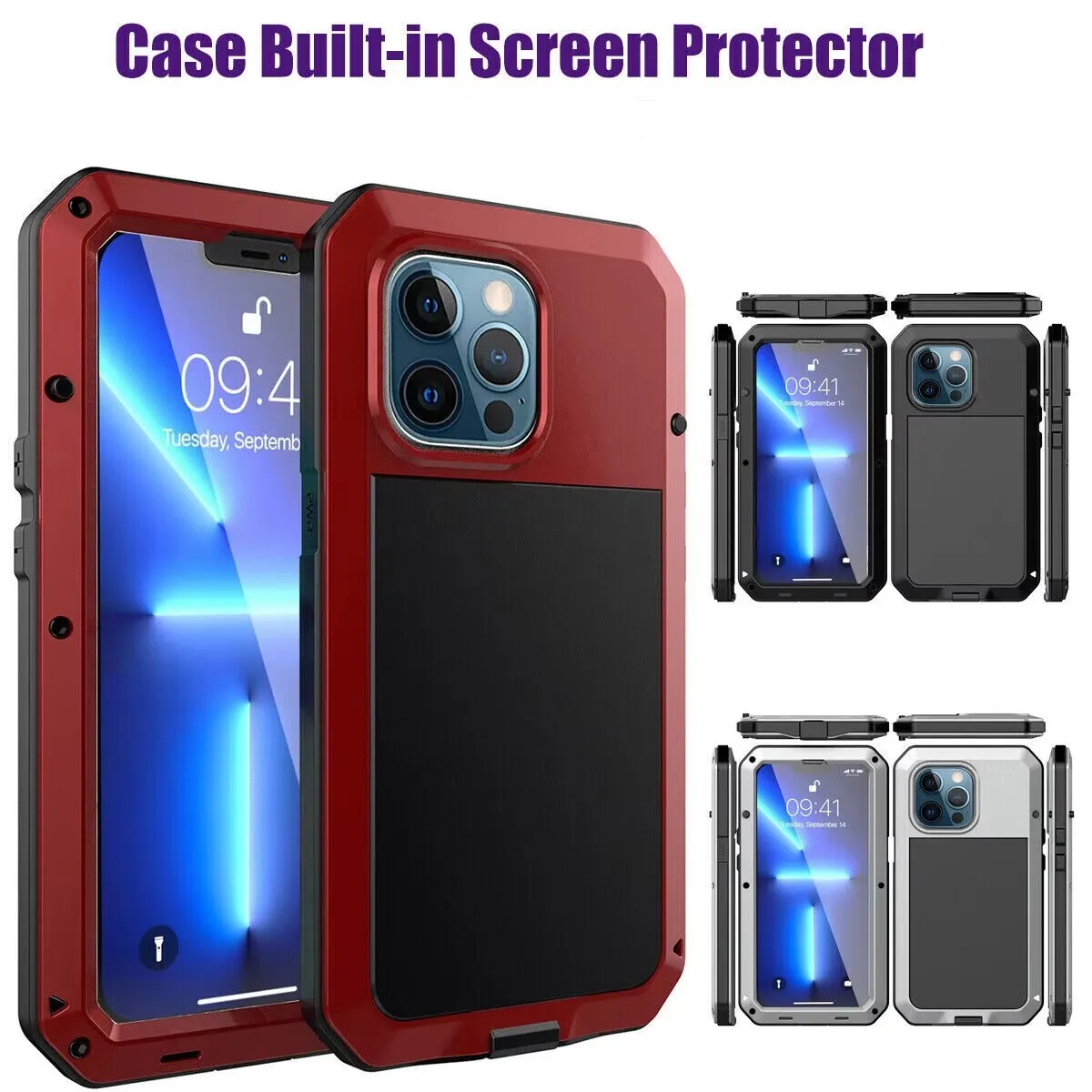 

Metal Heavy Duty Shockproof Case For iPhone 15 14 13 12 11 Pro Max 13Mini Xs Max XR 7 8 Plus SE2 Armor Aluminium Cover