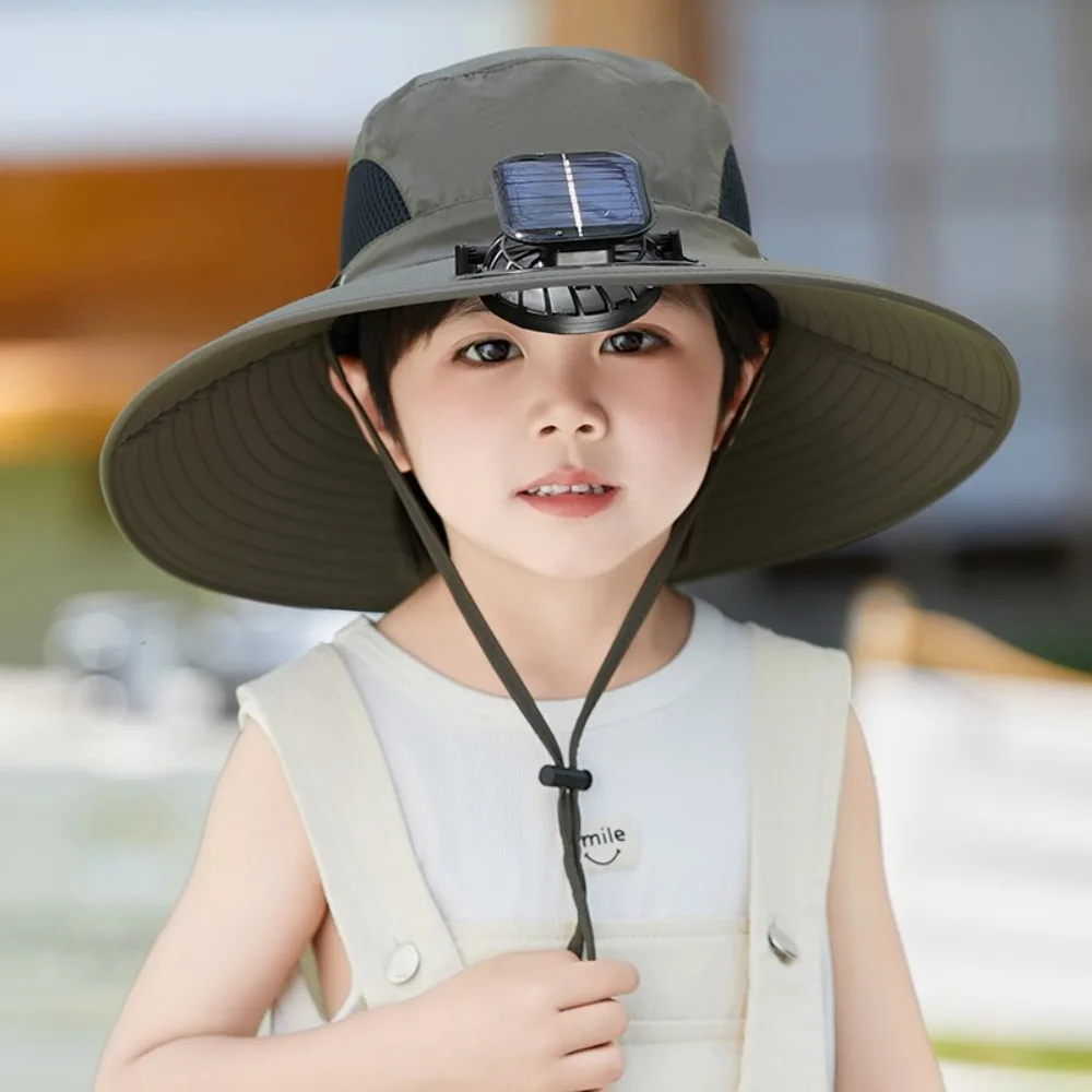 

New Solar/USB Charging Sun Hat with Cooling Fan Breathable Outdoor Sunshade Hat Wide Brim Anti-UV Kids Fisherman Hat