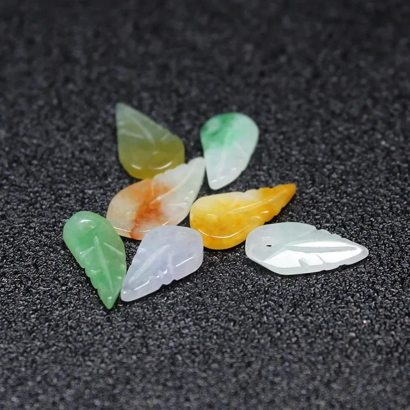 10PC Natural Jade Emerald Tricolor Leaves Beads Accessories DIY Bangle Charm Jewellery Fashion Hand-Carved Man Woman Luck Amulet