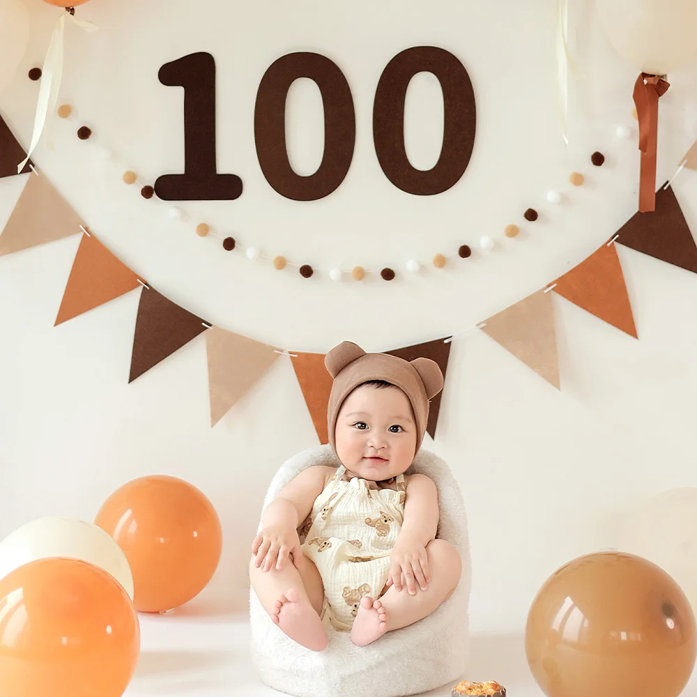 100 days Newborn Boy Costume Baby Girl Photography Outfits Soft Cotton Jumpsuit Bodysuit Bear Ears Hat Studio Infant Photo Props