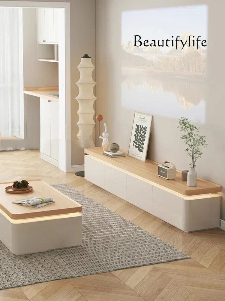 ตู้วางทีวี XE รุ่นเรียบหรู พร้อมไฟ ชั้นวางของ ตู้เก็บของตั้งพื้น สีขาว สไตล์โมเดิร์น สำหรับห้องนั่งเล่น เฟอร์นิเจอร์สไตล์นอร์ดิก