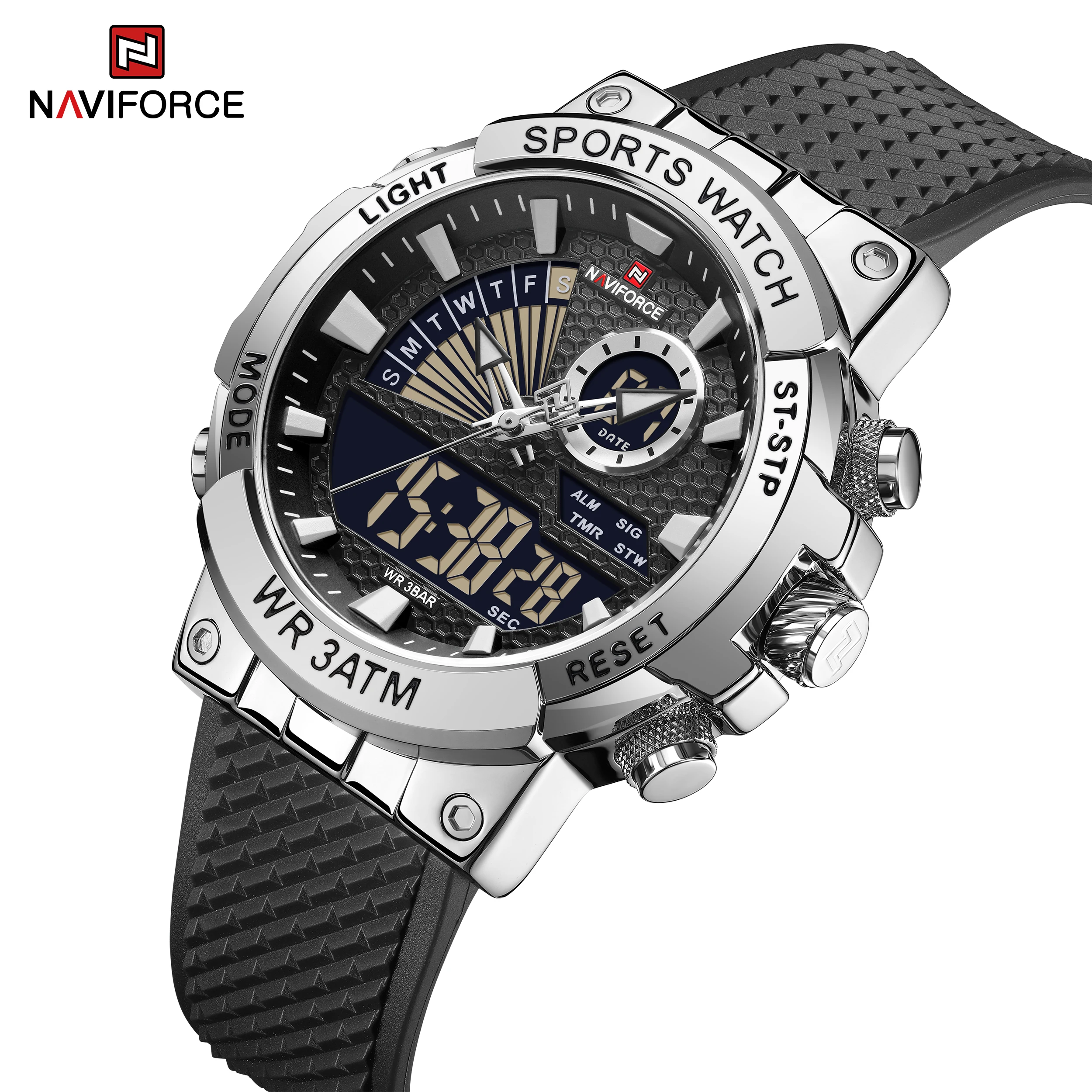 NAVIFORCE Men Watch Dual Display Coffee Sport Timepiece Chronograph Quartz Wristwatch Date Male Clock Relogio Masculino NF9219