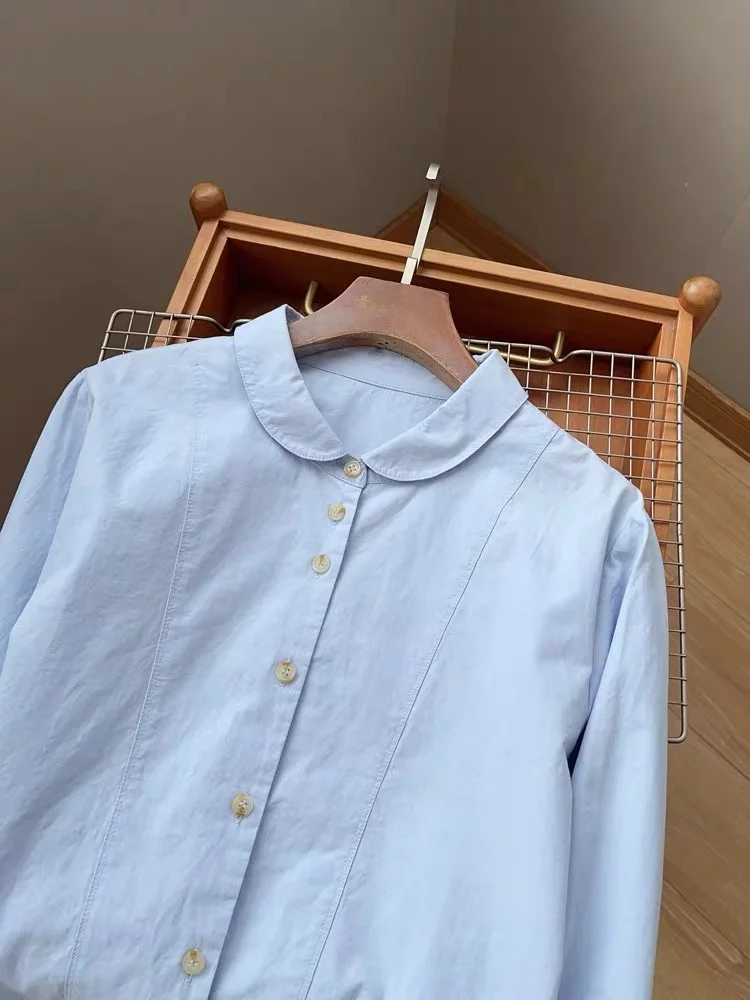 

Синий женский повседневный многослойный топ из чистого хлопка с длинным светом, базовый слой для похудения, весна 2021, японский Sle, художественный