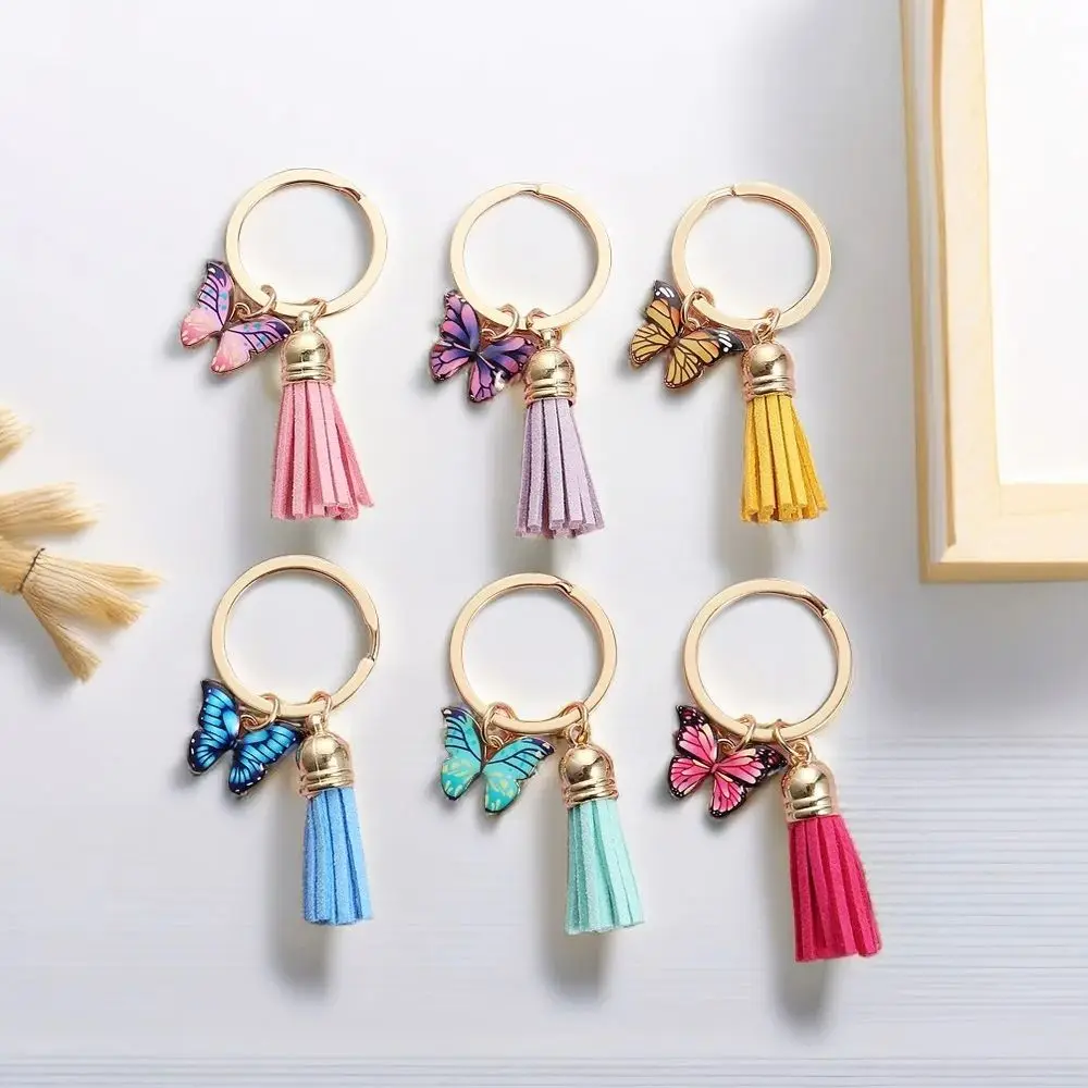 Exquisite Butterfly Tassel Keychain Metal Enamel Pendant Keyring For Women Car Key Chains Handbag Accessorie DIY Jewelry