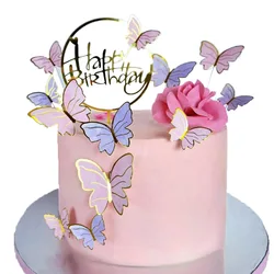 Pink Purple Butterfly Cake Toppers Happy Birthday Purple Pink Butterfly Cake Decoration for irthday Wedding Cake Decor Favors