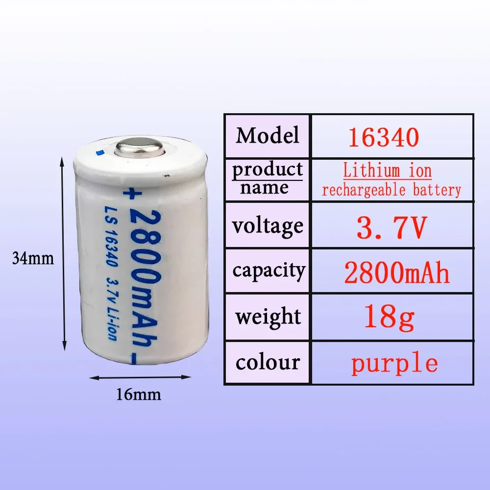16340 Akku CR123A RCR 123 ICR 2800 mAh 3,7 V Sicherheitskamera-Akku Lithium-Ionen-L70 Plus-Ladegerät
