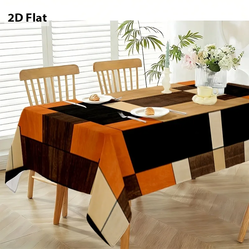 [2D] Tablecovers 1pc Dining Table Coffee Table Desk Coffee Brown Geometric Patchwork Wood Texture Modern Easy Orange Black Brown Beige Geometric Patchwork Wood Texture High-End Tablecloth Machine Washable Ambiance Dining Table Coffee Table Desk Coff