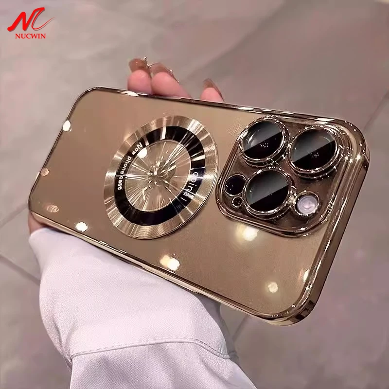 Lüks PC Logo Delik Magsafe Kılıf iPhone 16 Pro 11 12 13 14 15 Pro Max Kaplama Şeffaf Lens Filmi Kapak iPhone 16 15 Artı