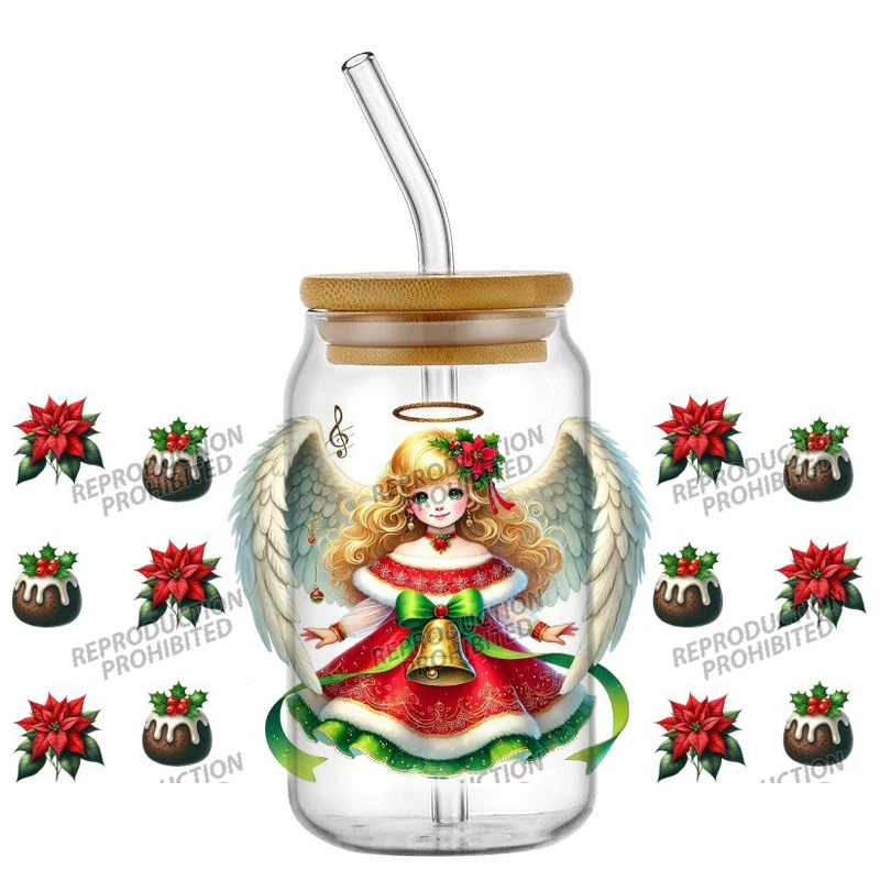 

New Angel Princess Christmas 16oz Libbey UV DTF Cup Wrap Transfer Custom Label DIY Logo Self adhesive Mug Decal Sticker