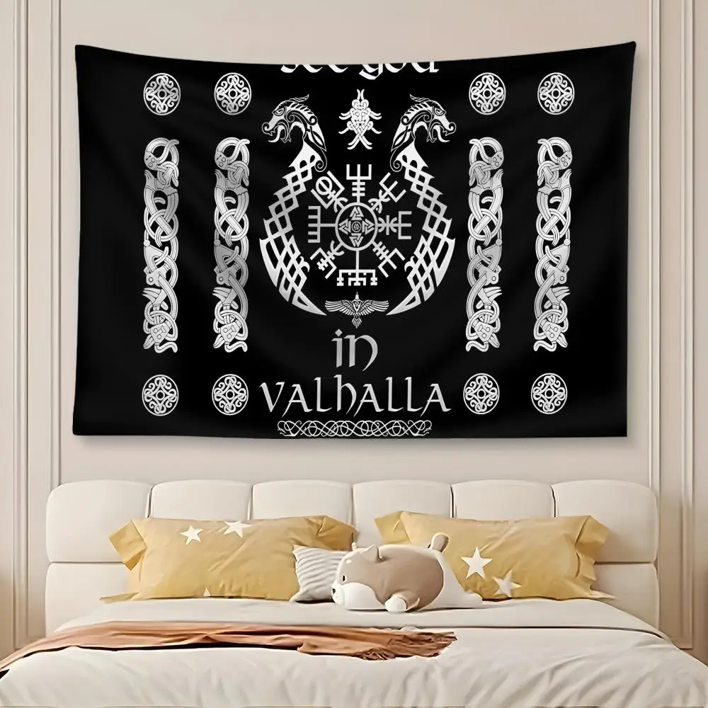 V-Viking N-Nordic Tapestry Custom Living Bedroom Party Dormitory Interior Wall Bohemian Decoration Attached Clip