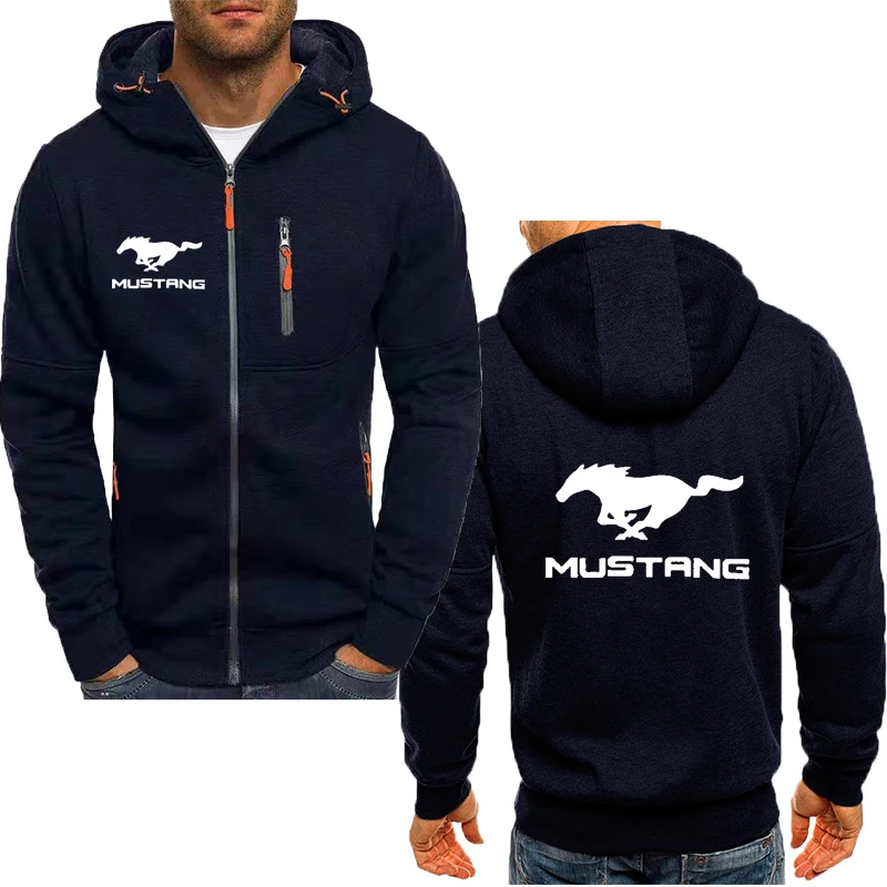 Casual Loose Men's Jacket Mustang car logo print Autumn fleece 2022 high quality brand Hoodie cardigan new Men's clothing