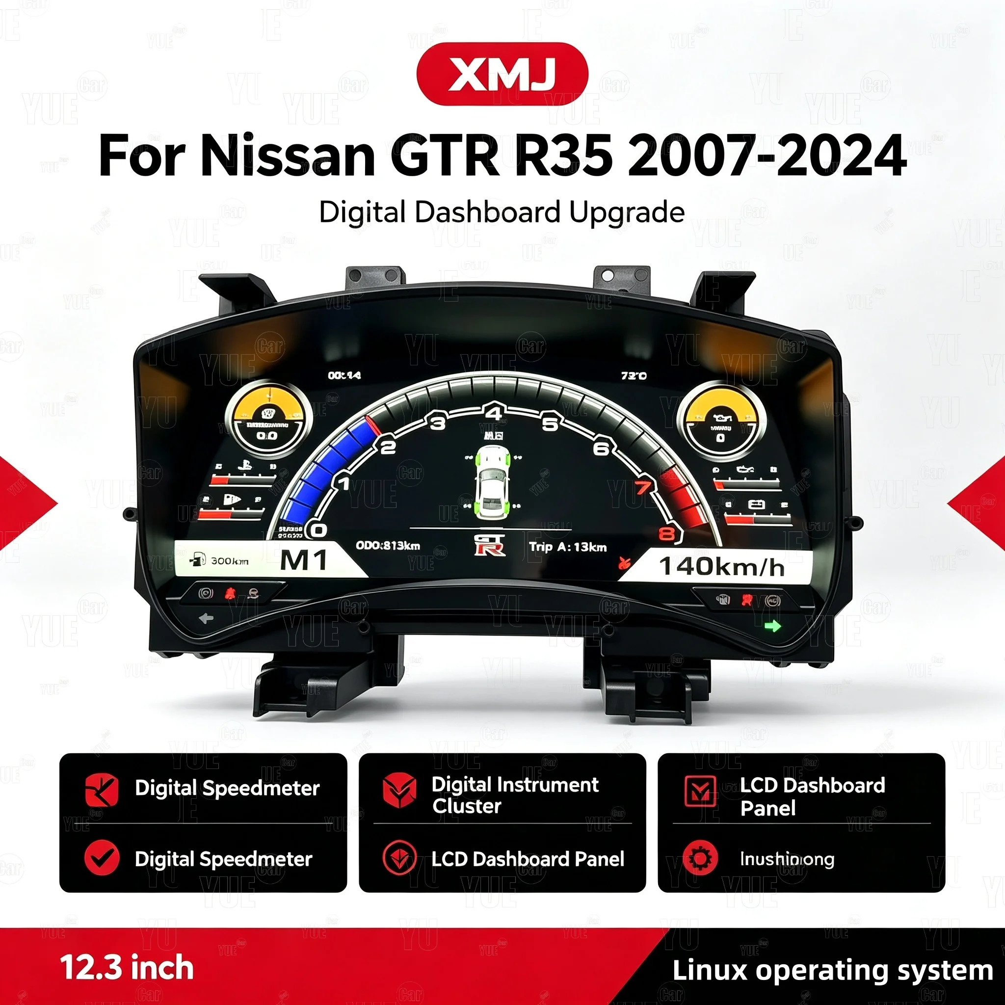 12.3'' Linux LCD Car Digital Instrument Cluster For Nissan GTR R35 2007-2024 Cockpit Dashboard Meter Odometer Speedometer Panel