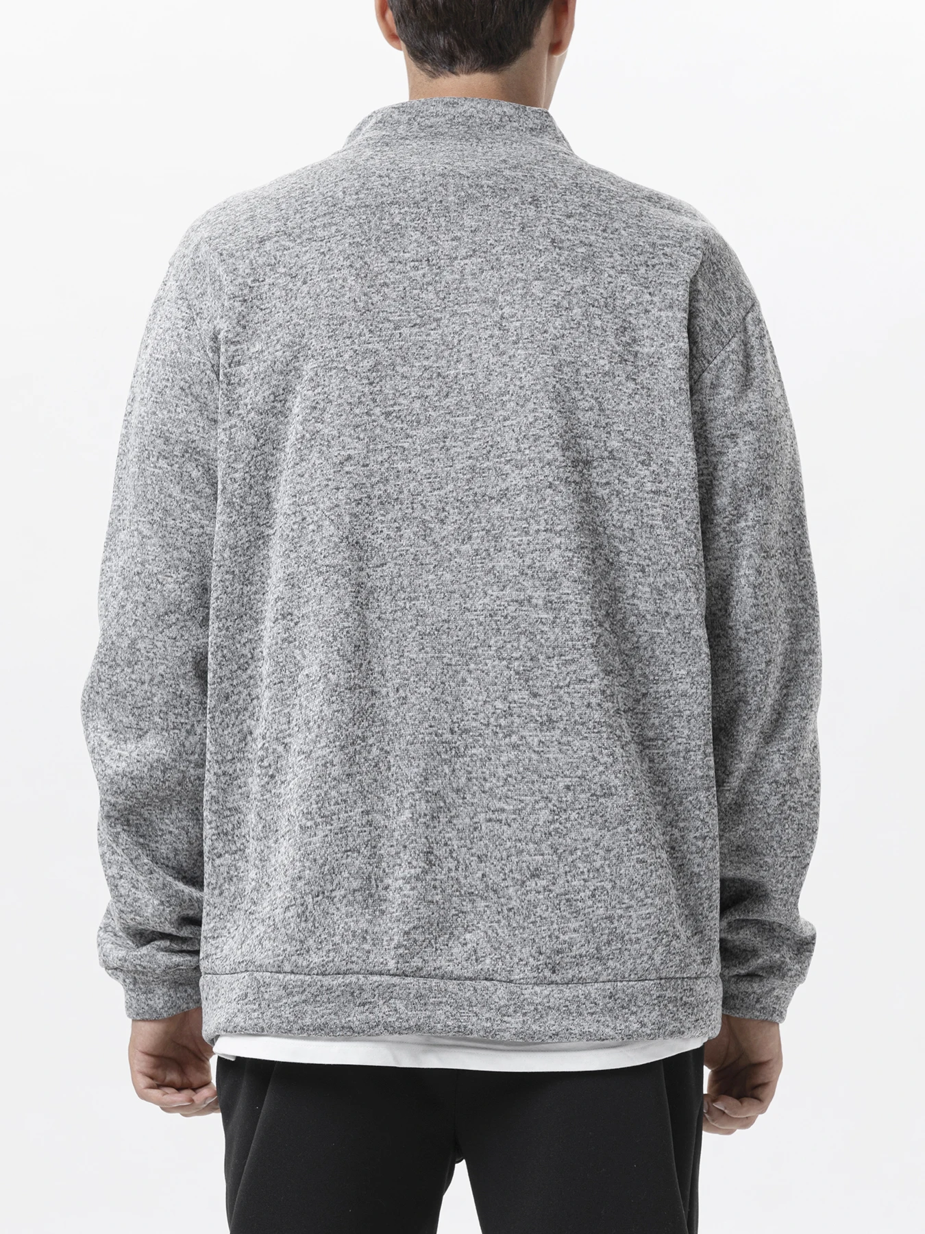 Everyday Basic Men Heather Fleece Stand Collar Zip Jacket Functional Zipper Pockets Reinforced Stitching Ribbed Cuffs Wrinkle