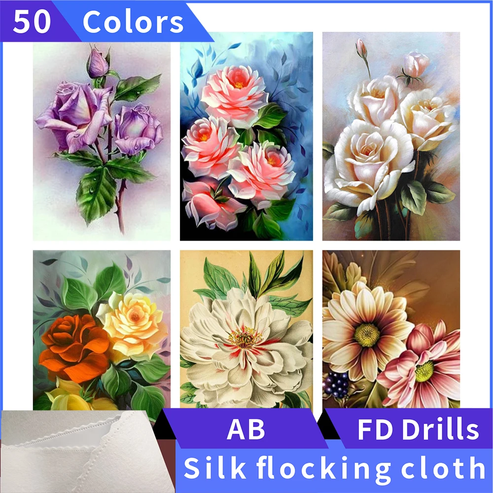 

50 Colors 5D Diamond Painting Yellow Flower Silk Cloth Square Diamond Embroidery Rhinestone Diamond Mosaic Painting Cross Stitch