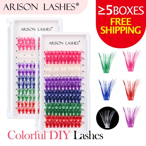 ARISON 12 filas de pestañas de racimo de colores mezclados 20D/40D Festival fiesta de Halloween DIY haz segmentado pestañas individuales de visón