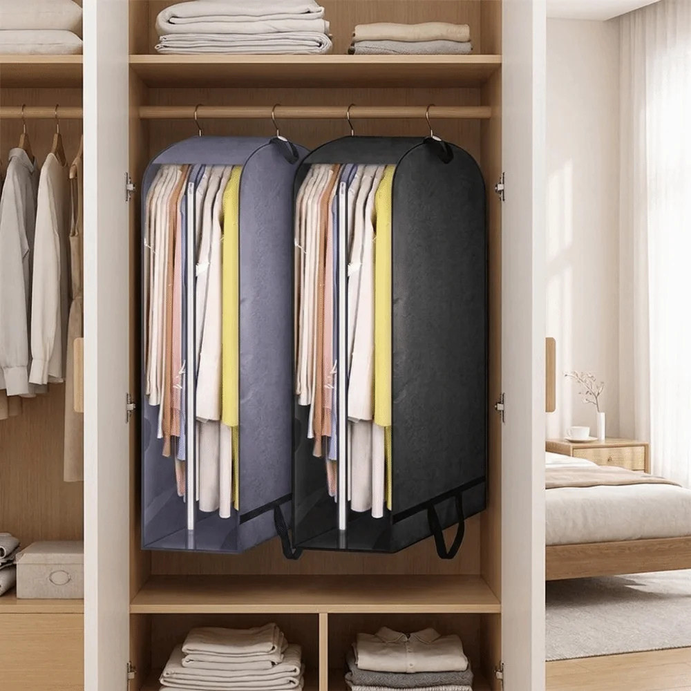 Non-woven Clothes Dust Cover Dust-proof Large Capacity Suit Storage Bag with Transparent Side Panel Breathable