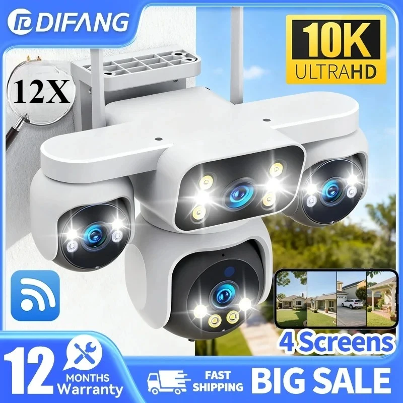 

DiFang 20MP 10K 12X Zoom 4 Screens WiFi IP Camera Wireless Outdoor 4 Lens PTZ Human Auto Tracking Surveillance Cameras