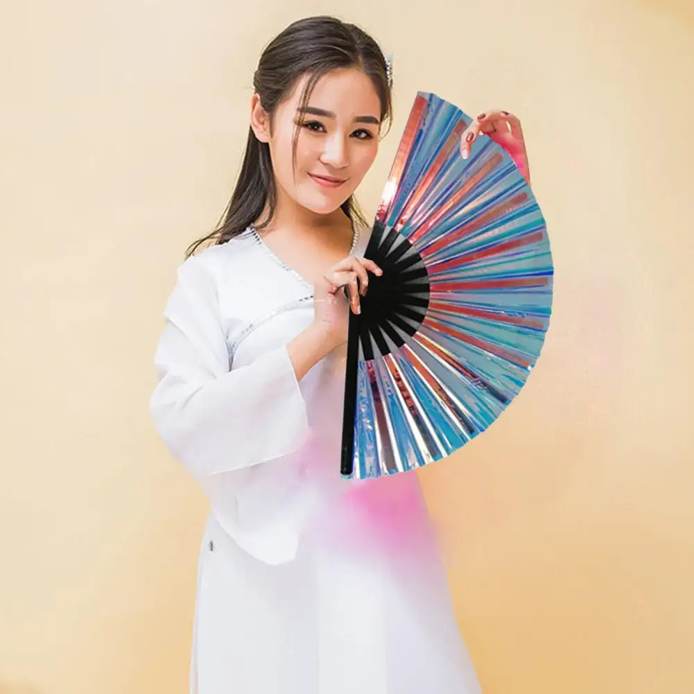 Hand Fan Waterproof 13 Inch Festival Halloween Folding Fan Brilliant Color Transparent Folded Fan Performance Prop