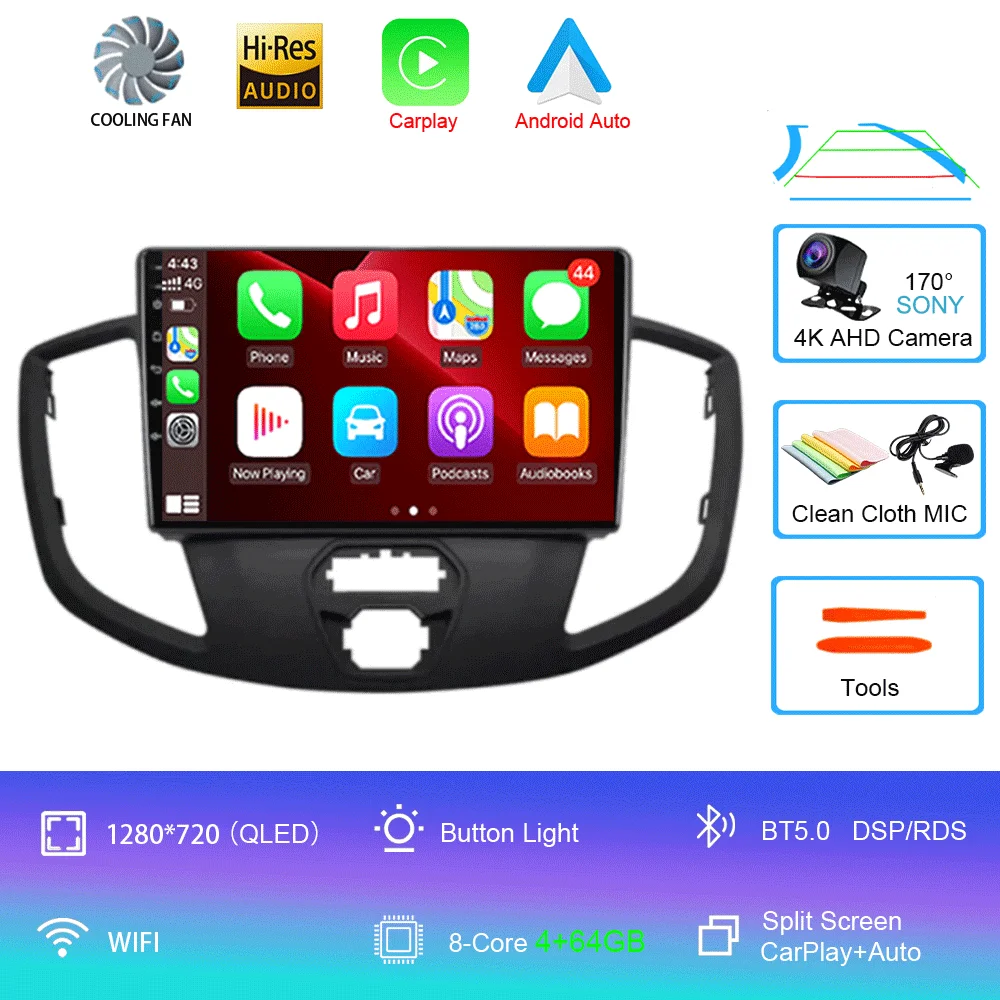 Android 16 Draadloze Carplay & Auto WIFI + 4G voor Ford Transit 2015 2016 2017 2018 autoradio multimediaspeler stereo 2D