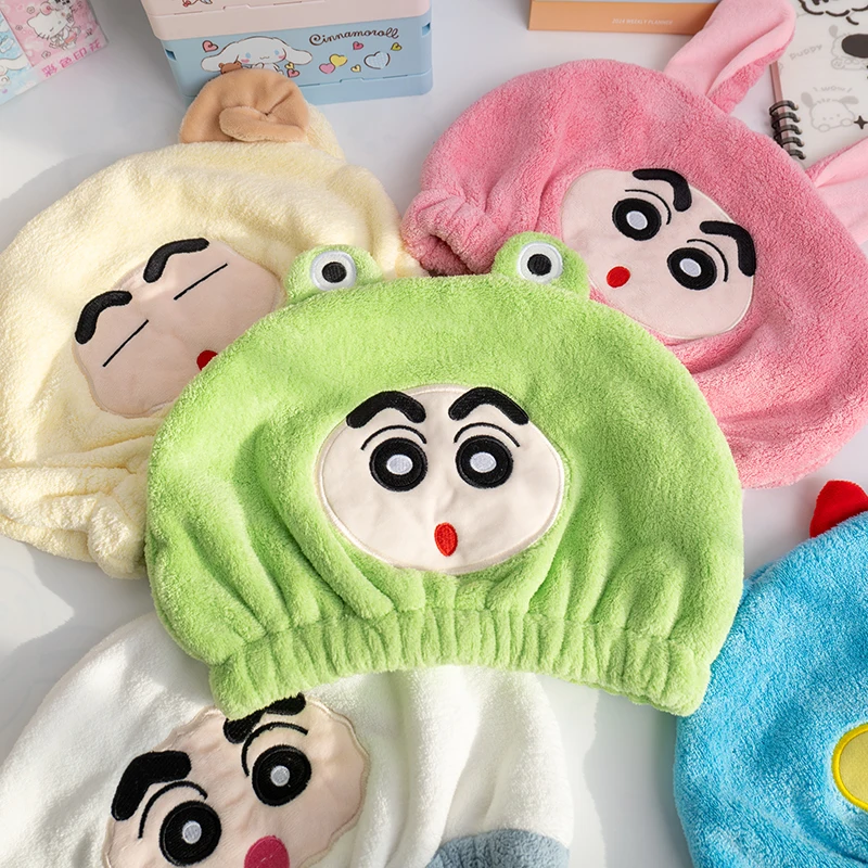 Cute Crayon Shin chan Hair Cap Coral Velvet Water Absorbent Quick Drying Girls Wiping Headbands bathroom Dry hair cap Gift