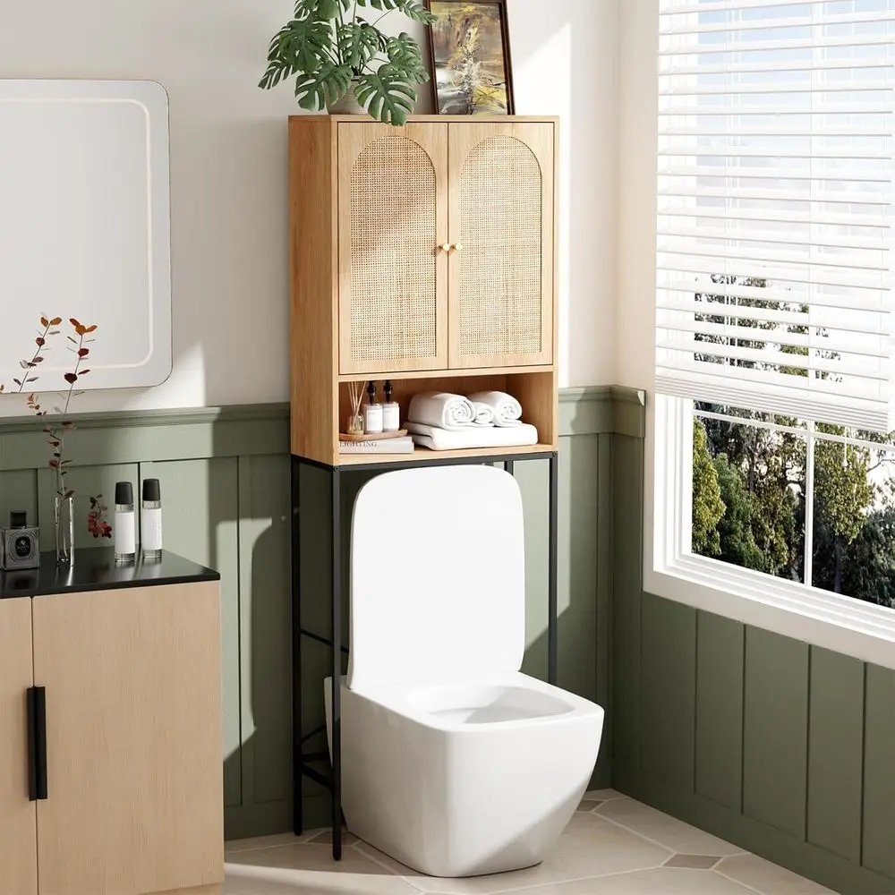 

Шкаф для хранения над унитазом: высокий органайзер для ванной из ротанга с регулируемыми полками