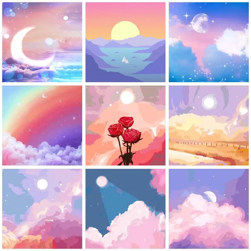 

RUOPOTY Modern Painting By Numbers Handicraft Canvas Painting Colorful Sky Pictures By Numbers For Adults Kids Wall Decor Gift