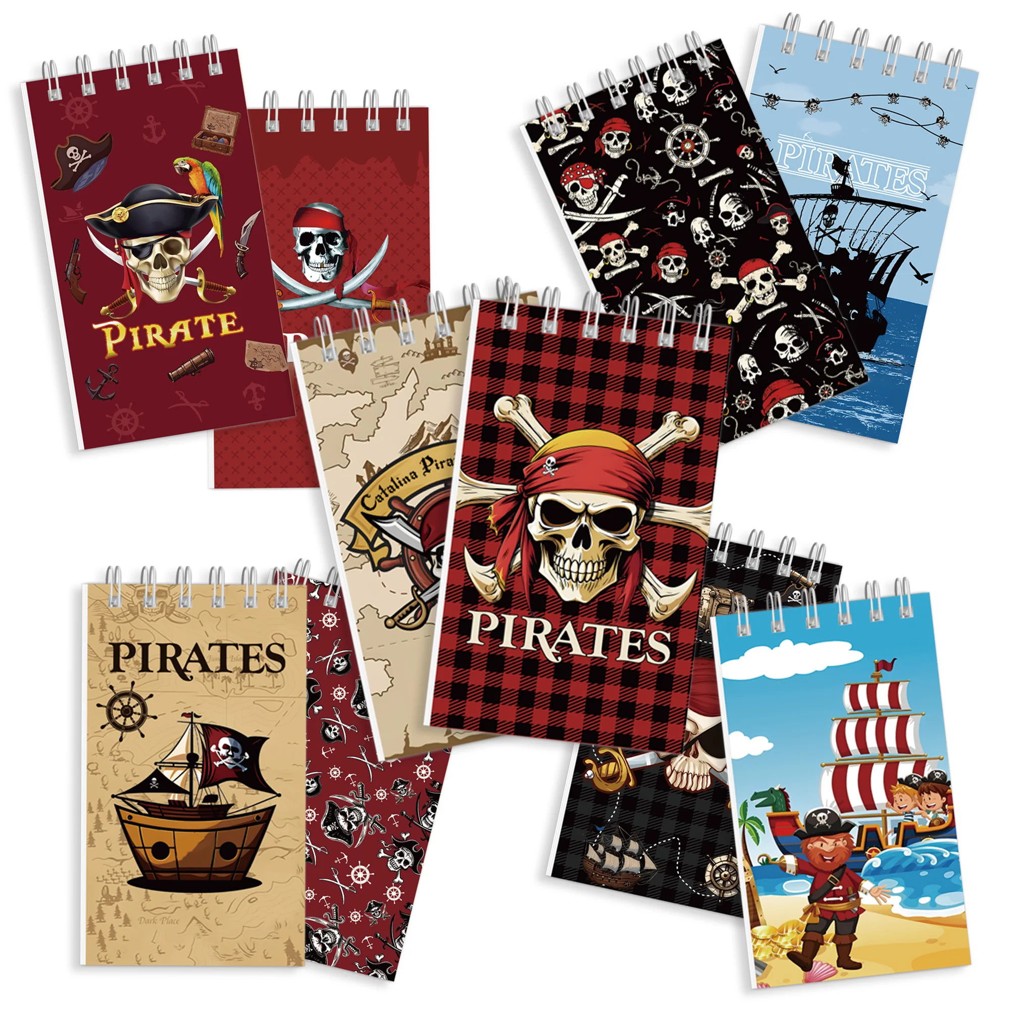 10pcs Pirate Theme Mini Spiral Pocket Notebooks Memo Pad Coil Booklet Notepads For Office Stationery School Diaries Kids Gifts