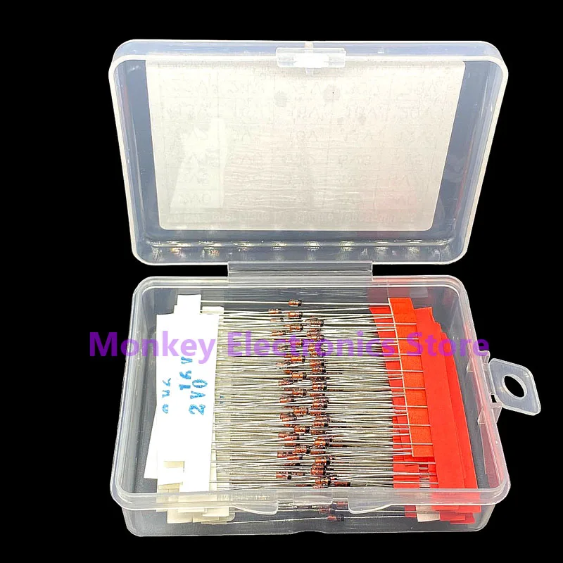 300pcs 0.5w 1/2W Voltage Regulator Diode Inline Zener Voltage Regulator Sample Box 2v0-39v 30value*10pcs