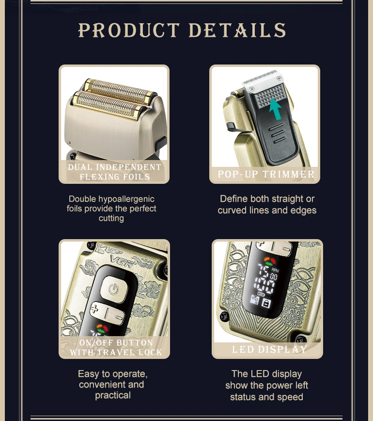 VGR 337, триммер для волос, перезаряжаемый IPX6, водонепроницаемый беспроводной станок для бритья, профессиональный сабельный металлический триммер для мужчин