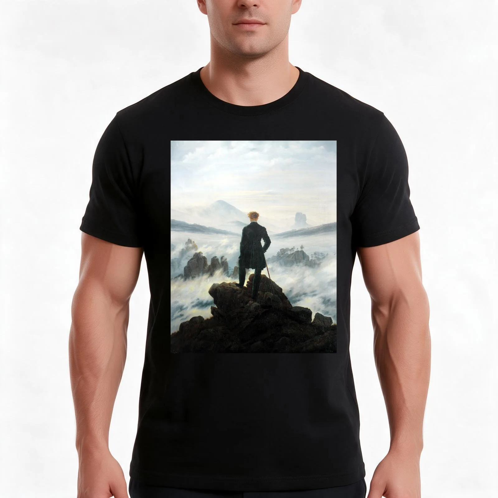 Caspar David Friedrich The Wanderer Above The Sea T-Shirt, Summer Casual Cotton Tee, Oversized Streetwear Tops, Unisex Men Women