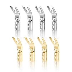 HIFI 8PCS Banana Y spade U/Y Gold/Rhodium Plated pure Copper Screw Fork HiFi Speaker Spade Connector Plugs