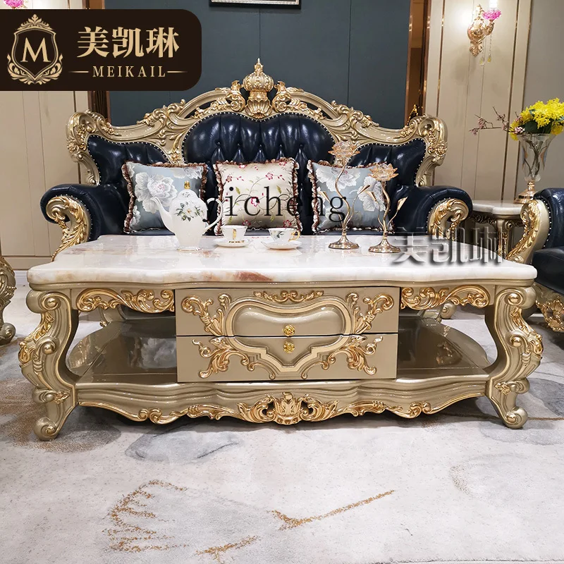 XL champagne gold foil coffee table high-end luxury natural marble coffee table