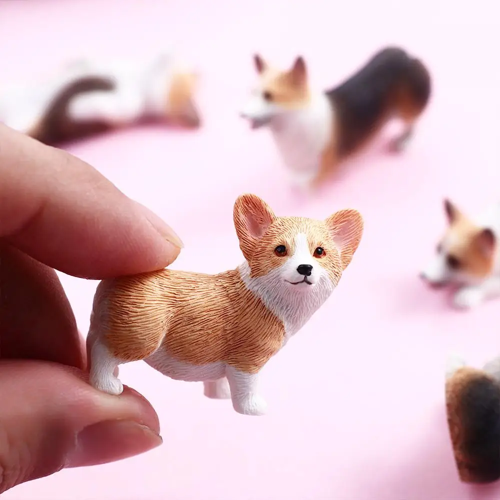 Cute Simulation Dog Miniature Figurines Mini Animal Corgi Resin Model Car Ornament for Home Decor Accessories Children\'s Gift