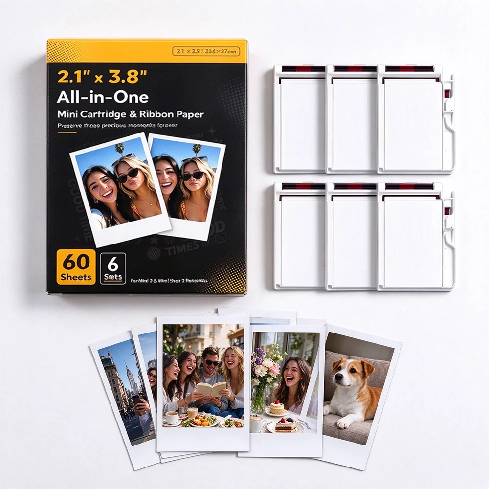 60 Sheets All-in-One Cartridge Photo Paper Compatible with KODAK Mini 2 & Mini Shot 2 Retro Era, 2x3 Inch