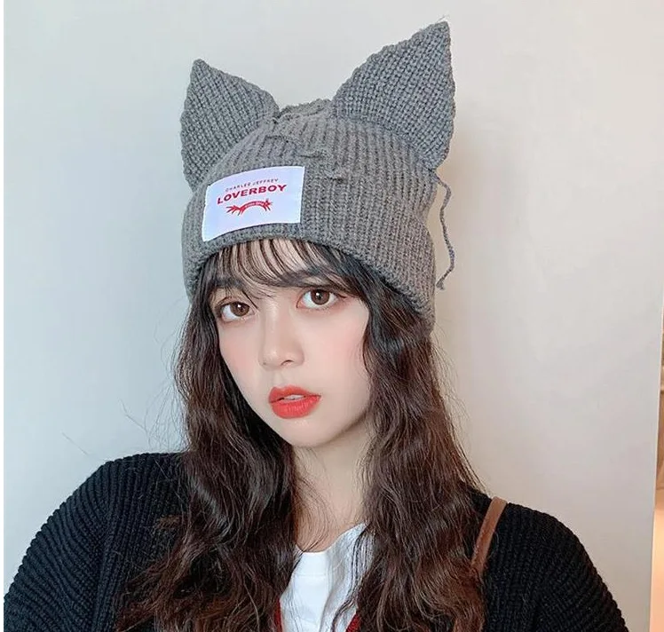 KPOP HyunJin Knitted Hat WAYV HENDERY INS Style Wool Cat Ear Hat